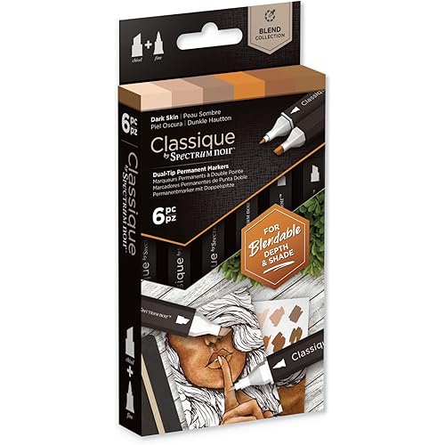 Spectrum Noir Classique Blend Alcohol Marker Dual Nib Pens Set-Dark Skin-Pack of 6