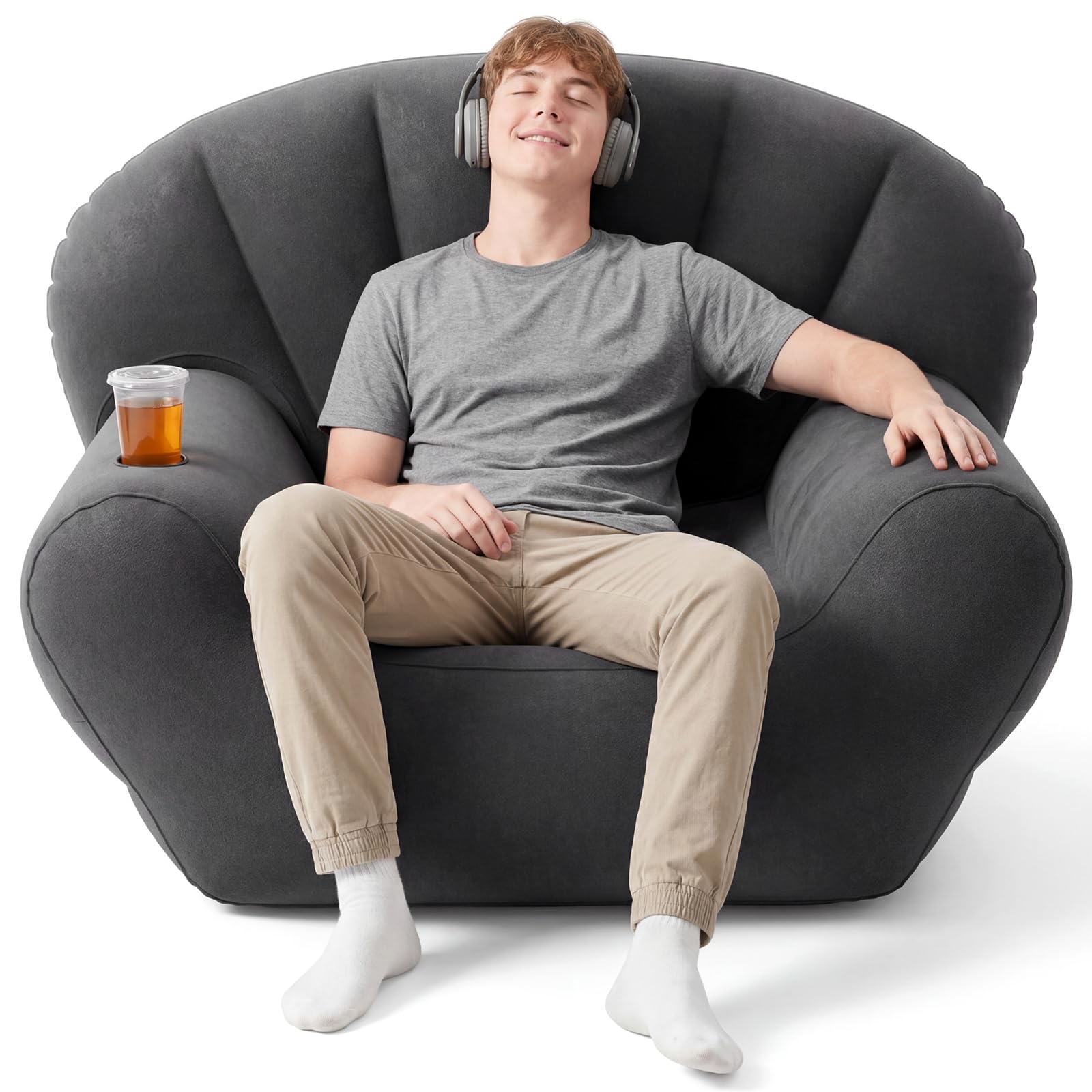 Photo 1 of ** VERY USED** Novabright Inflatable Couch, Flocked Surface Blow up Chair, Folding Portable Flocking Inflatable Air Sofa Lazy Sofa for Living Room Learning Camping Part(Single Size,Dark Gray)