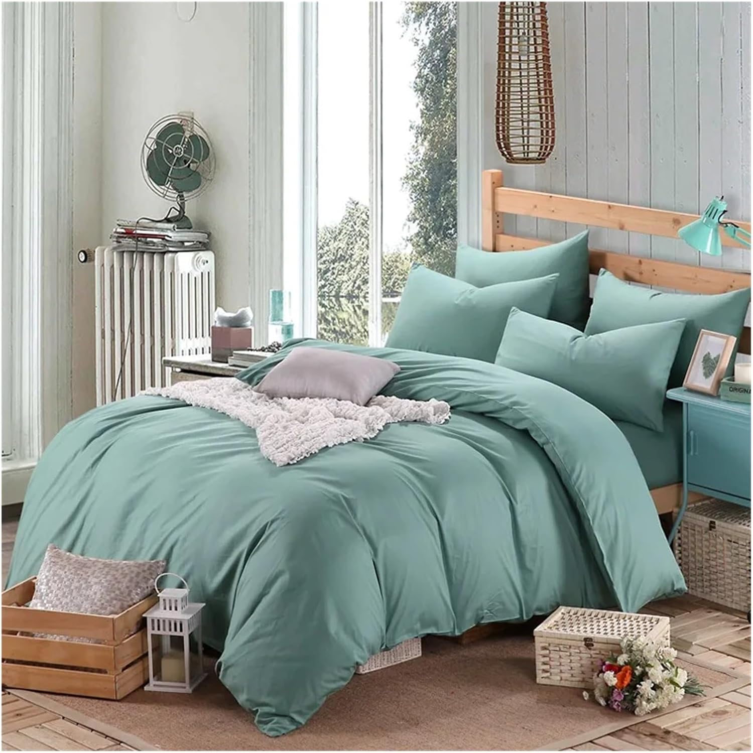 Blue Grey 100% Cotton Bed Sheet Set Duvet Cover Twin Queen/King Size Bedding Sets Adults Fitted Sheet Bed Set,Bed