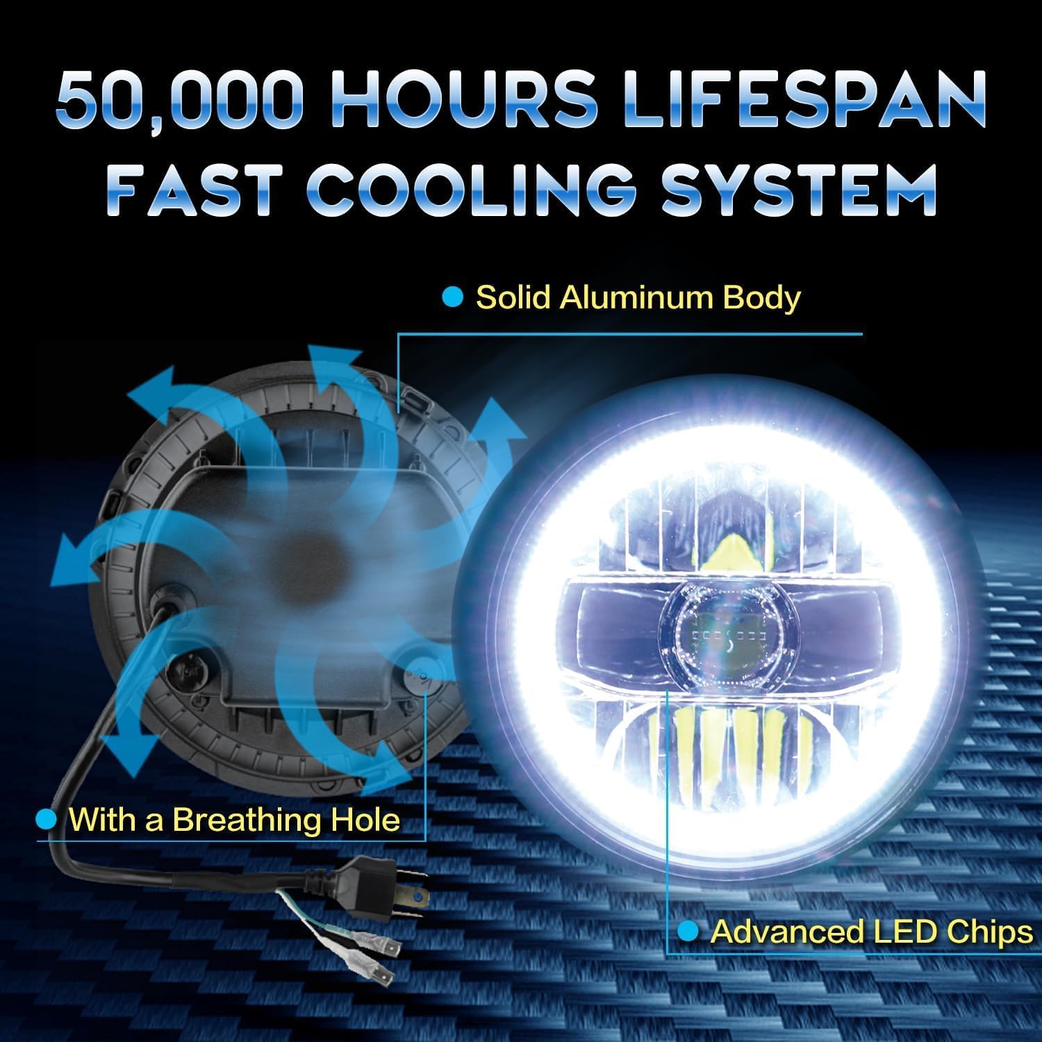 Sinoparcel 7 Inch Round Headlight Assembly with DRL/Turn Signal Halo Ring,H6024 6024 LED Sealed Beam Headlights, Brighter Replacement for Wrangler TJ/JK/JKU with Cable,Pack of 2