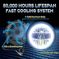 Vista 5 de Sinoparcel Conjunto de Faros Delanteros Redondos de 7 Pulgadas con Anillo Halo DRL/Señal de Giro, Faros LED de Haz Sellado H6024 6024, Reemplazo Más