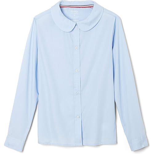 French Toast Girls' Long Sleeve Woven Shirt with Peter Pan Collar (Standard & Plus)