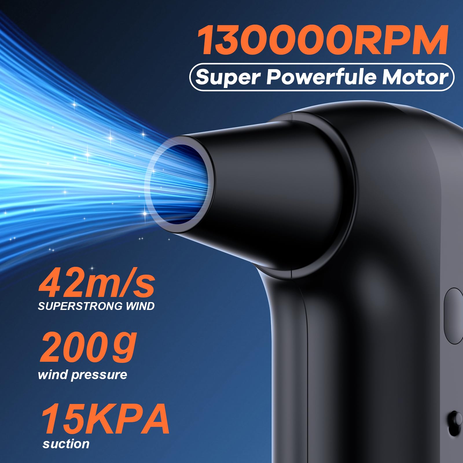 Spolverino elettrico e aspirapolvere 2 in 1, ventilatore senza fili da 150 W, 3 marce regolabili 130000 giri/min, motore brushless ricaricabile, per tastiera, elettronica, casa, pulizia auto