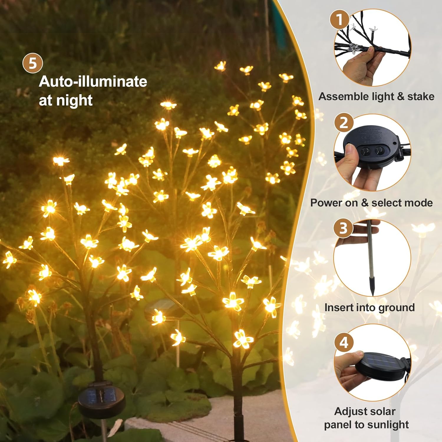 Solar Garden Lights Outdoor Garden Decor, 4 Pack Cherry Blossom Solar Flowers Outdoor Waterproof Fairy Solar Lights, Outside Yard Decorations for Patio Pathway Decor, Gardening Gifts for Women Mom