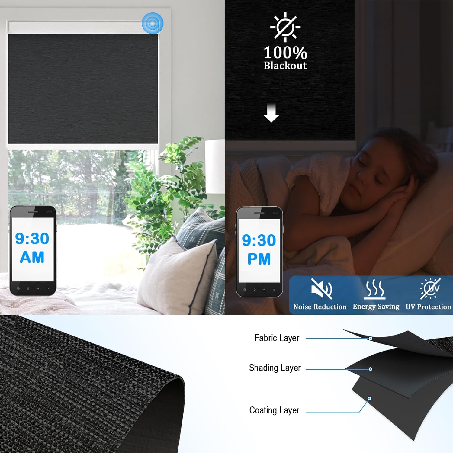 Motorized Blinds with Remote Cordless Automatic Motorized Shades Custom Blinds for Windows Smart Curtains Compatible with Alexa Google Home(Blackout Jacquard Black,Custom Size)