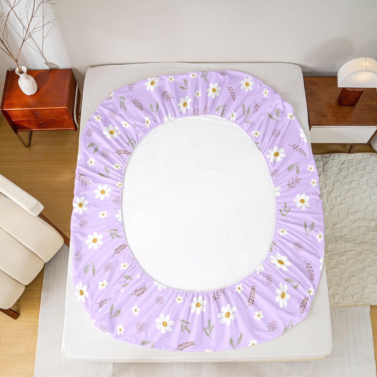 Homemissing Sábana bajera ajustable con 2 fundas de almohada, tamaño King, con diseño de flores de flores, 16 pulgadas de profundidad, sábana bajera ajustable para niños y niñas, decoración de