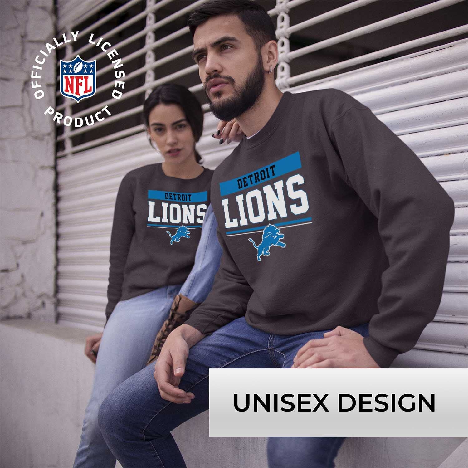 Team Fan Apparel NFL Adult Long Sleeve Team Block Charcoal Crewneck Sweatshirt - Stay Warm & Represent Your Team With Style (Detroit Lions - Charcoal, X-Large)