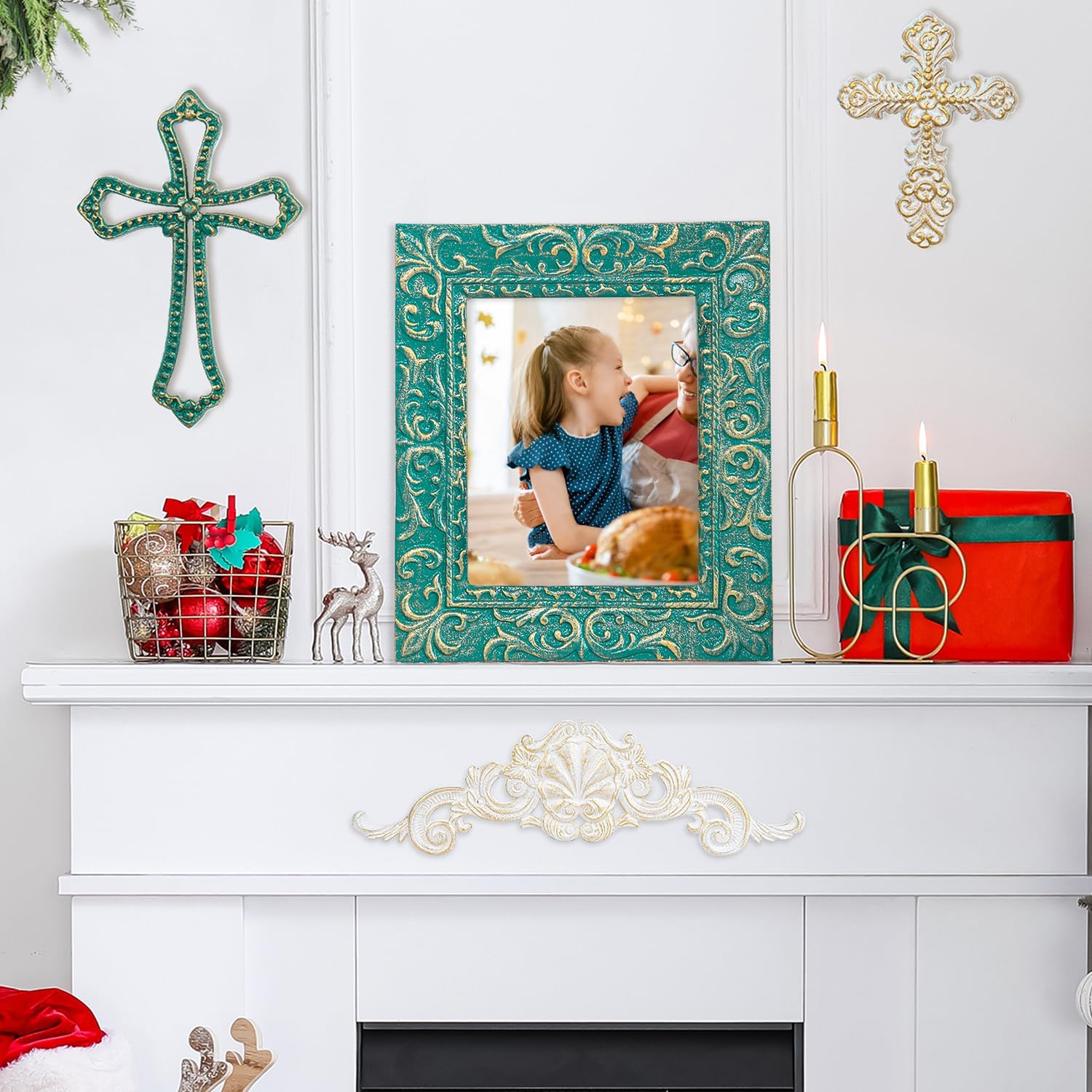 Sungmor Cast Iron Picture Frame 7x8 Inch, Vintage French Style Ornate Photo Frame w/Clear Front, Heavy Duty Iron Wall Hanging Frame, Beautiful Art Work Frame, Decorative Wall Decor DIY Frame