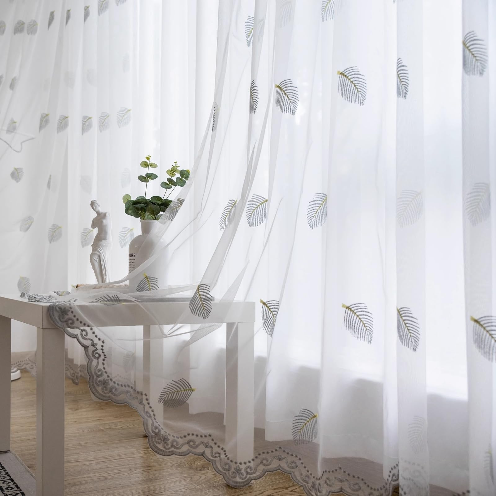 Rideau voilage intérieur transparent 350 x 210 cm Beydodo gaze blanche avec crochets