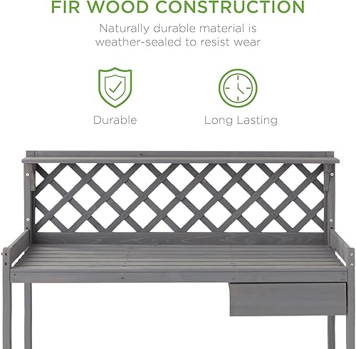 Miniatura 2 de Best Choice Products Banco para macetas de jardín al aire libre, mesa de trabajo de madera con cajón de gabinete, estante abierto, almacenamiento