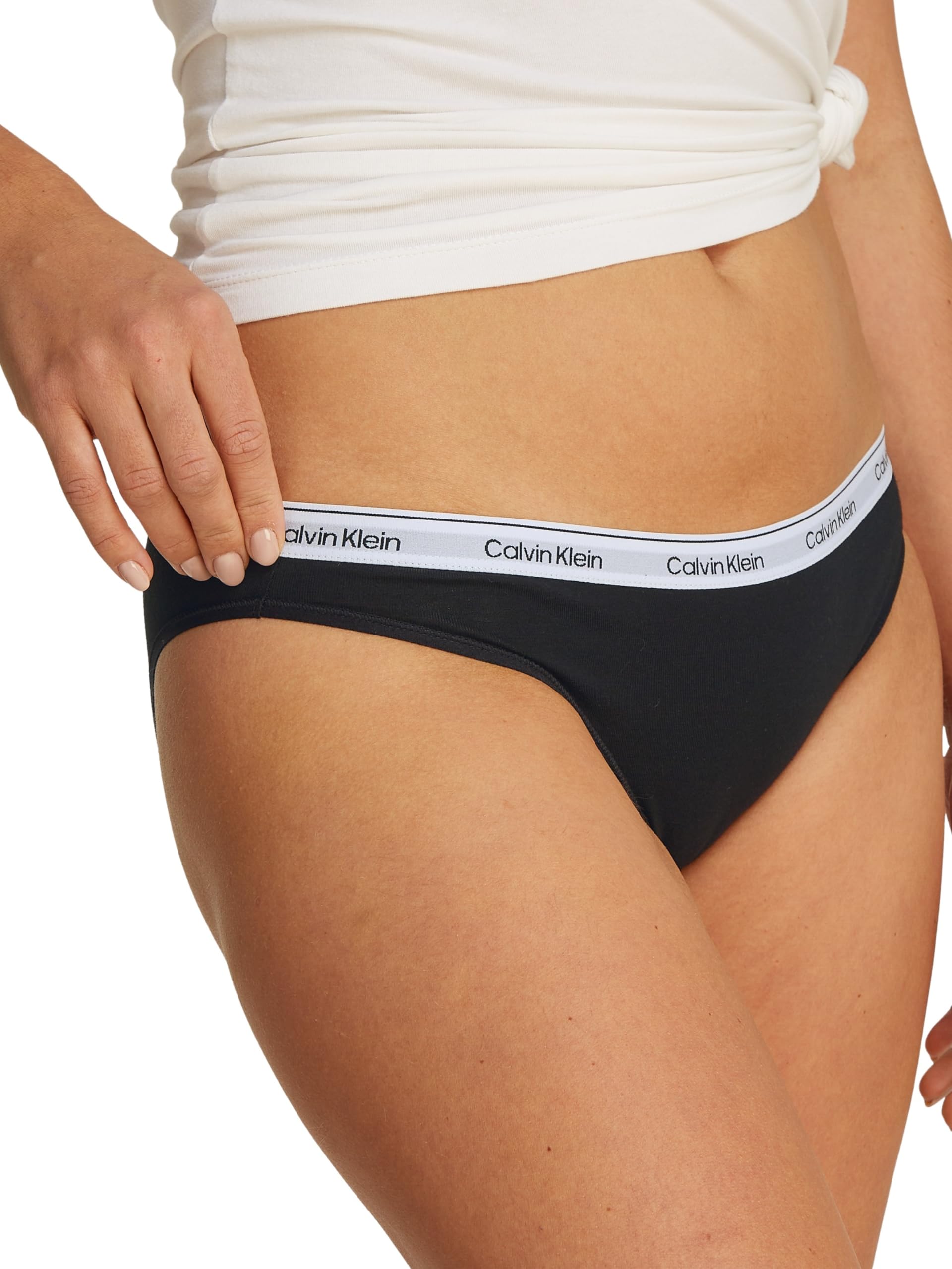 Calvin Klein Slip Donna CK Confezione 5 Pezzi Mutande Elastico a Vista Cotone Elasticizzato Articolo QD3586E Bikini 5PK