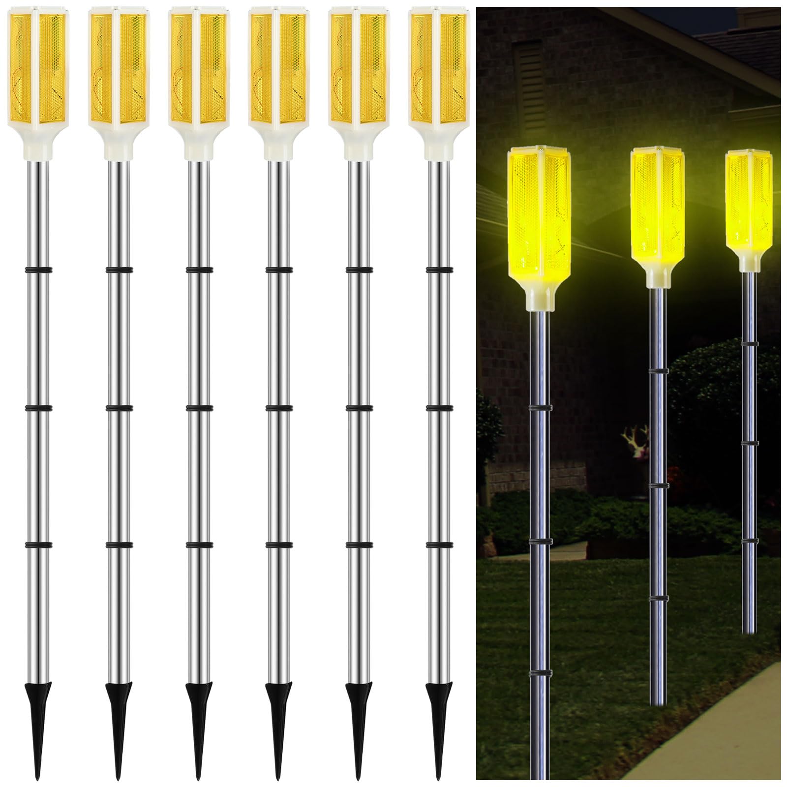 6 Pcs Solar Powered Driveway Markers Driveway Lights Landscape Driveway Reflectors on Poles for Snow Road Outdoor Yard (Yellow,37 Inch)-image-41