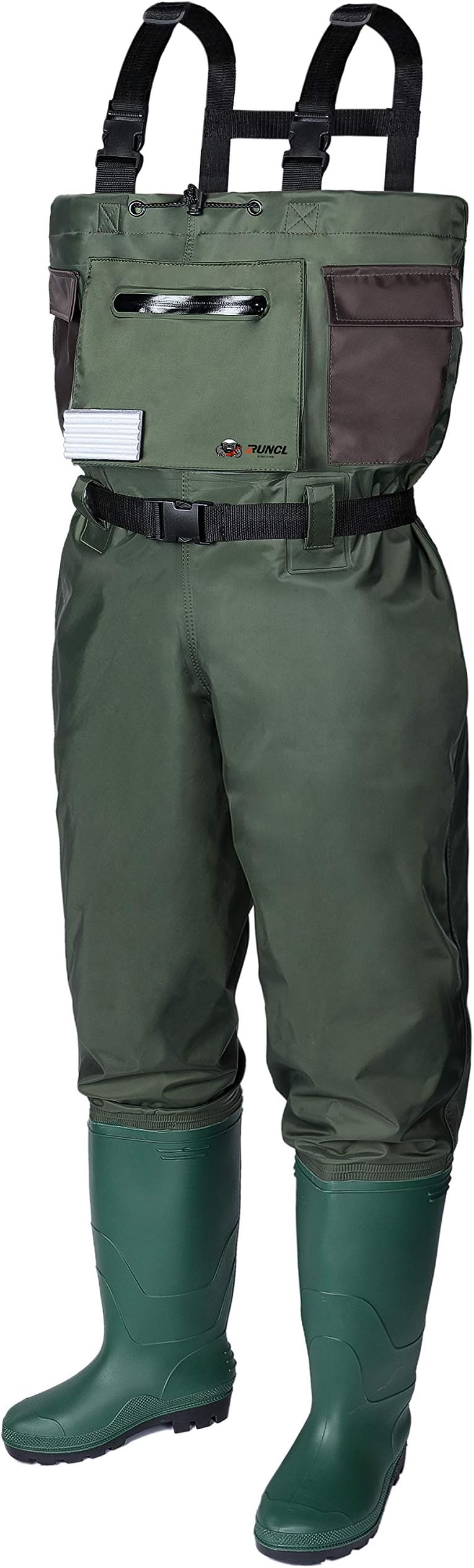 RUNCL Chest Waders, Waist-High Waders, Bootfoot Waders - Reinforced Nylon Outer Layer, Seamless Breathable Tech, Ergonomic Design, Fly Patch - Wader Fishing Fly Fishing Hunting (Green, M10/W12)