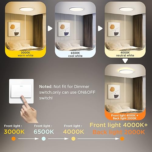 Miniatura 122 de TALOYA Lámpara de techo LED negra de 10 pulgadas, montaje empotrado, CCT 5 en 1 seleccionable (3000K/3500K/4000K/5000K/6500K), 2000LM 0.94 pulgadas