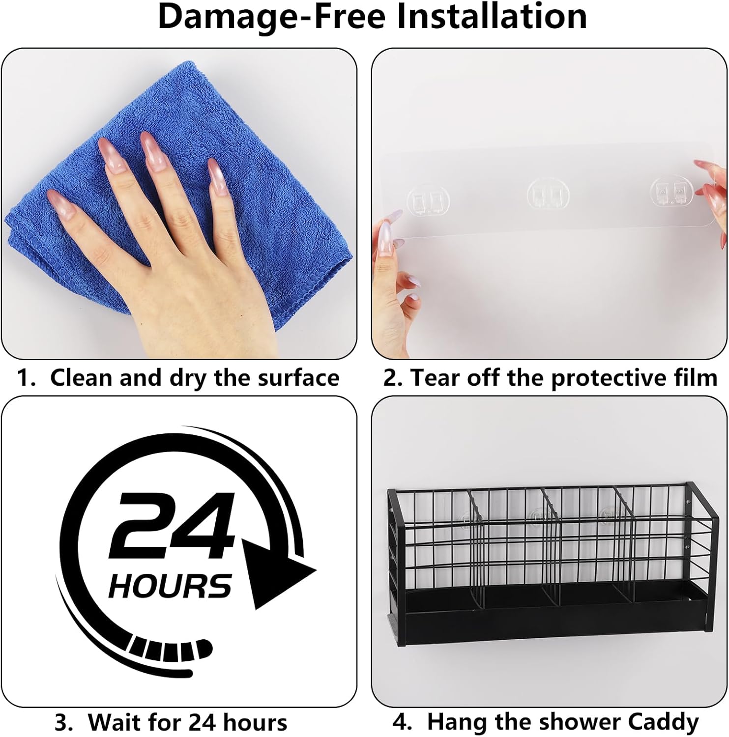 BTYMS 28 Pcs Transparent Shower Caddy Adhesive Replacement in 3 Sizes, No Drill & Waterproof Shower Shelf Hooks，Strong Adhesive Strips for Bathroom Storage Shelves & Kitchen Racks