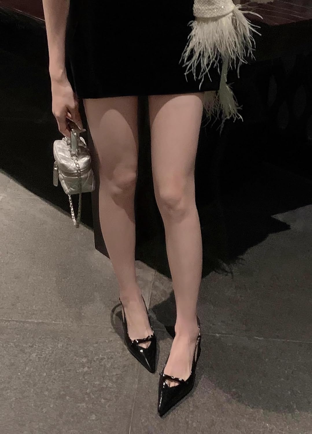 Coutgo Womens Bow Slingback Heels Low Kitten Heel Pumps Closed Pointed Toe Party Wedding Dress Shoes - Image 2