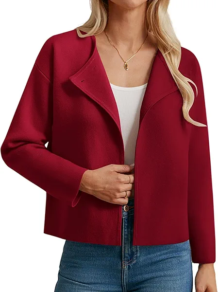 GRACE KARIN Womens Cropped Knit Sweater Blazer, Oversized Open Front Jackets 2025 Fall, Laple Cardigans Dressy Casual