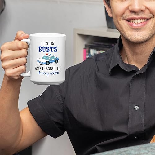 Miniatura 6 de Taza de café personalizada con nombre de oficial de policía, regalo para hombres y mujeres, taza de café con texto en inglés "I Like Big Busts And I