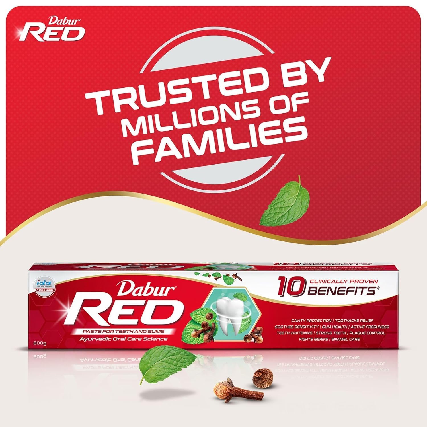 Dabur Red Paste - India's No.1 Ayurvedic Paste, Provides Protection Plaque Removal, Toothache, Yellow Teeth, Bad Breath- 800g (200gm*4) product image 7
