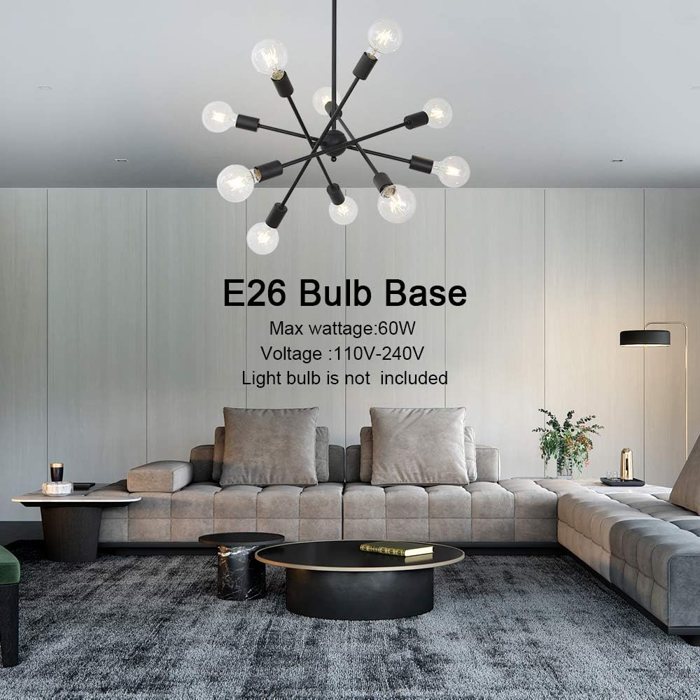 Amazing 🔥 Sputnik Chandelier Light BONLICHT 10 Lights Black Modern Pendant Lighting Retro Mid Century Semi Flush Mount Ceiling Light Fixture for Living Room Dining Room Kitchen Foyer