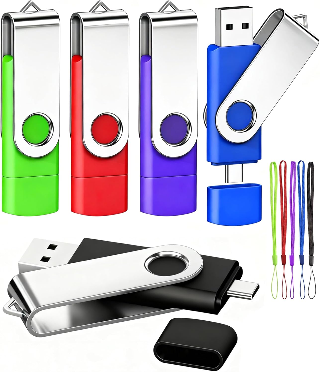 AGECASH 64GB USB-C Dual Flash Drive 5Pack | 2-in-1 USB A + Type C Flash Drives USB C Thumb Drive USB 2.0 FAT32 USBC Memory Stick 64GB