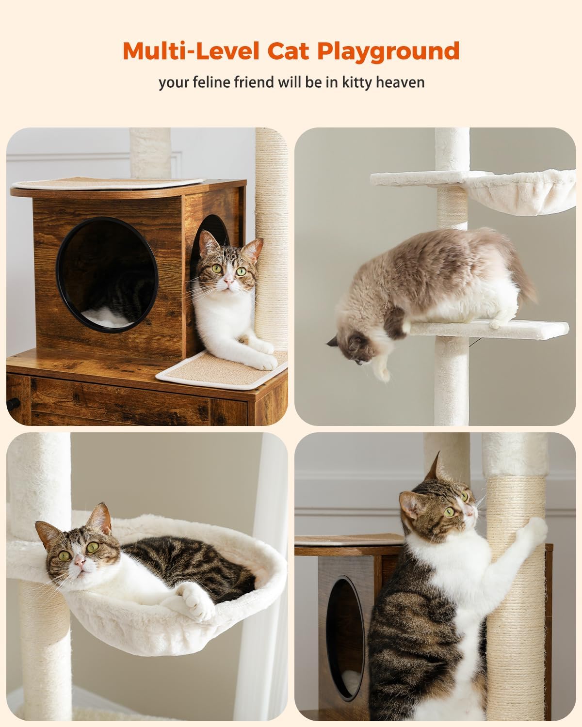 review Cat Tree Floor to Ceiling Cat Tower for Indoor Cats, Cat Condo for Indoor Cats Adjustable Height 90.6-110.2