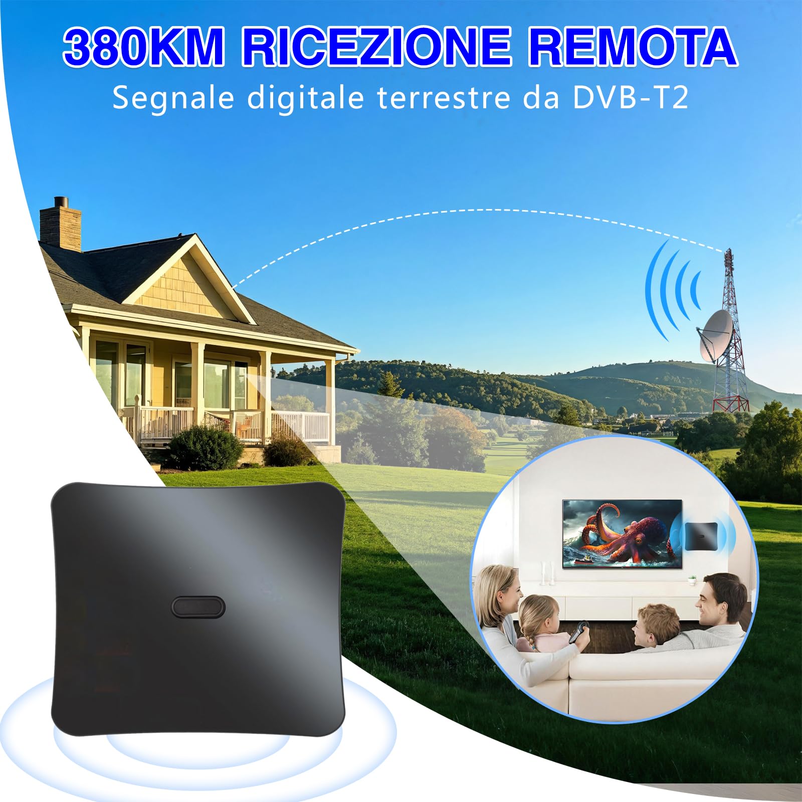Yowrepu 2026 Antenna TV Interna Amplificata Potente - Ricezione DVB - T2 Segnale per 400 km, Supporta Smart TV 4K HD/1080P, Con 5 m di Cavo Coassiale e Connettore Maschio Tipo F Yowrepu 2026 Antenna TV Interna Amplificata Potente - Ricezione DVB - T2 Segnale per 400 km, Supporta Smart TV 4K HD/1080P, Con 5 m di Cavo Coassiale e Connettore Maschio Tipo F