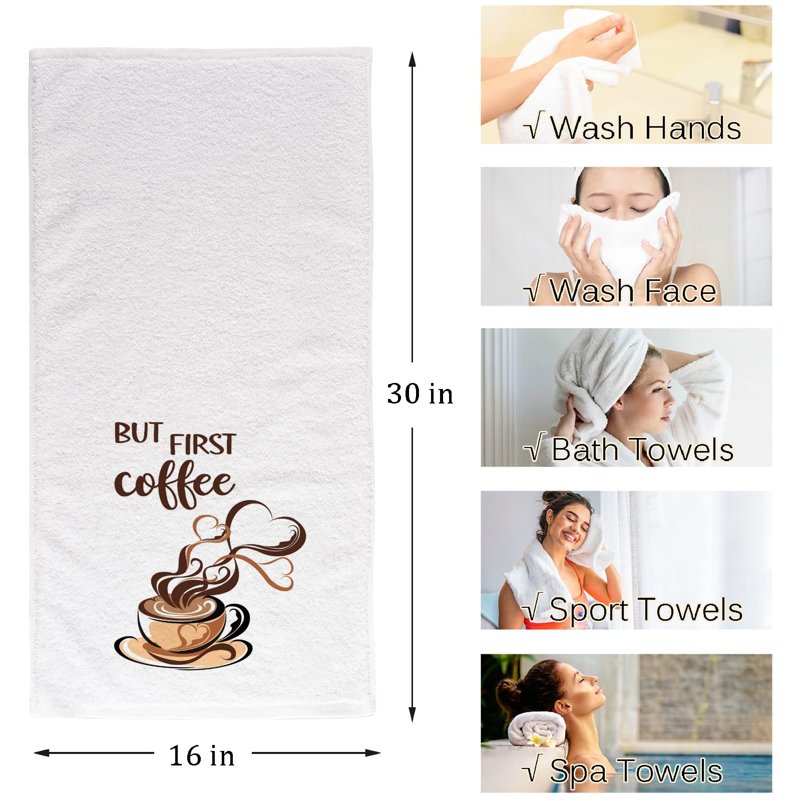 Naanle Cartoon Coffee Hand Towels Set of 2 Bath Towels Super Absorbent Soft 100% Combed Ring Spun Cotton Bathroom Towel Kitchen Dishwashing Towels Hotel Spa Towels 16 x 30 inches