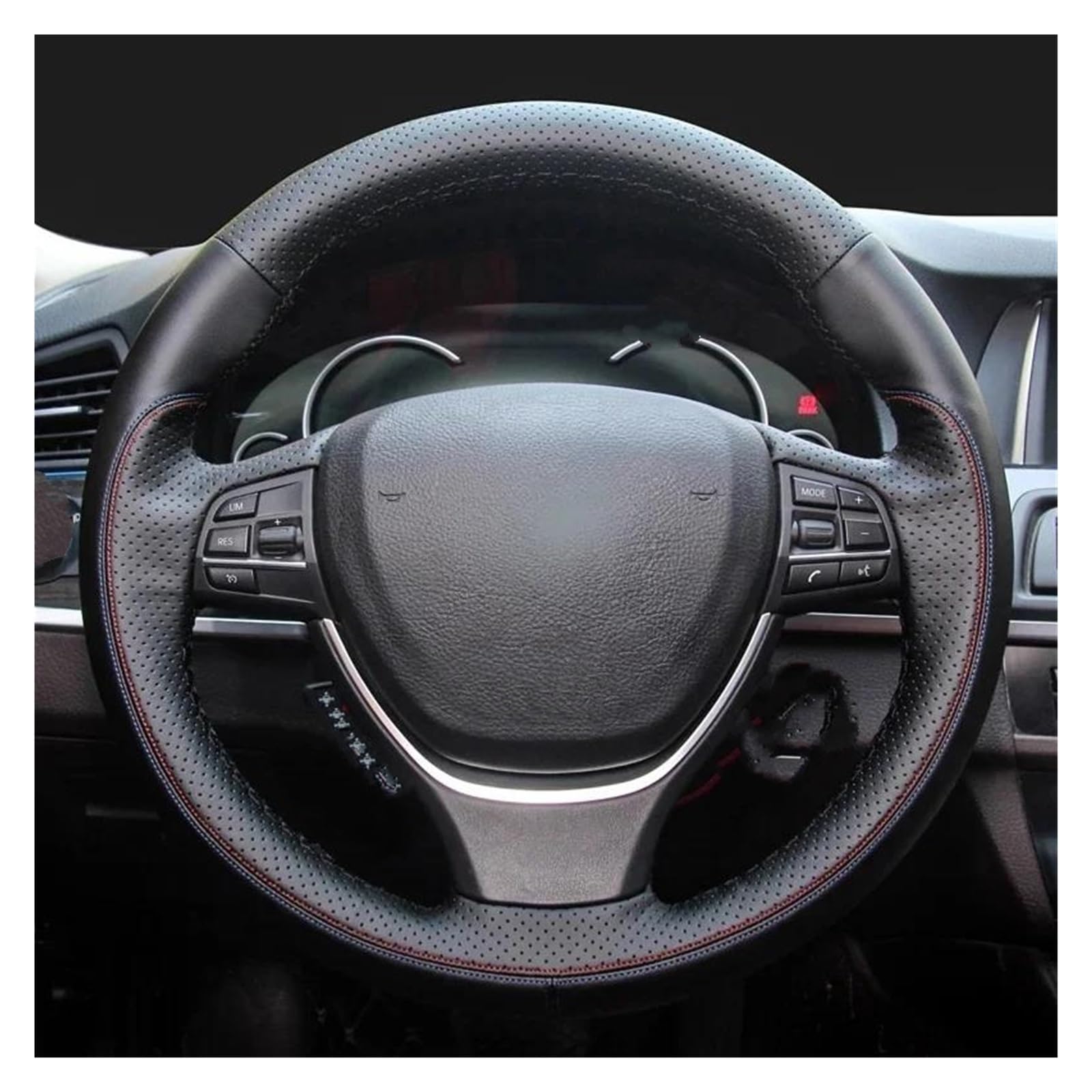 Cubierta Volante Coche Funda para Volante de Coche de Cuero Genuino Negra Cosida a Mano para F10 520i 528i 730Li 740Li 750Li(Negro)