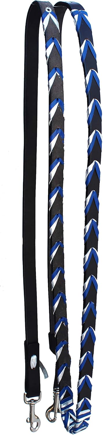 Horse Western Black Leather 8' Blue Silver Laced Barrel Contest Reins 66AA05BK