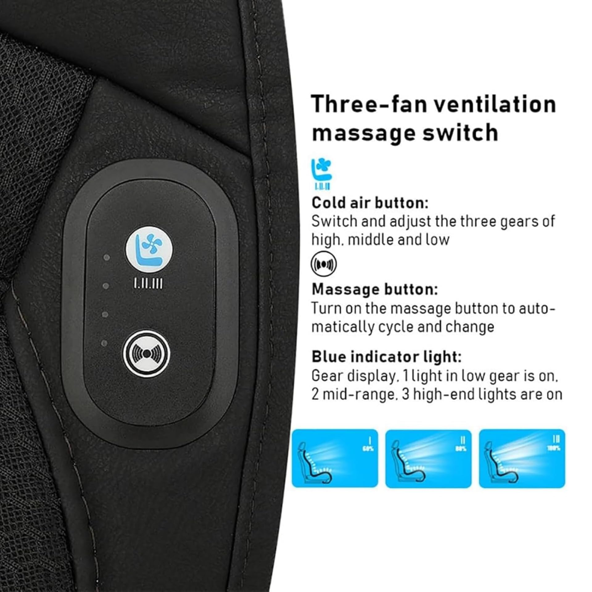 YIHANGG Coprisedile Auto Rinfrescante Sedile Anteriore, Cuscino per Sedile Auto Rinfrescante Ventilatocon Massaggio per Auto, SUV e Camion(12V - Cigarette Lighter Socket + USB,Black(24 Fans))