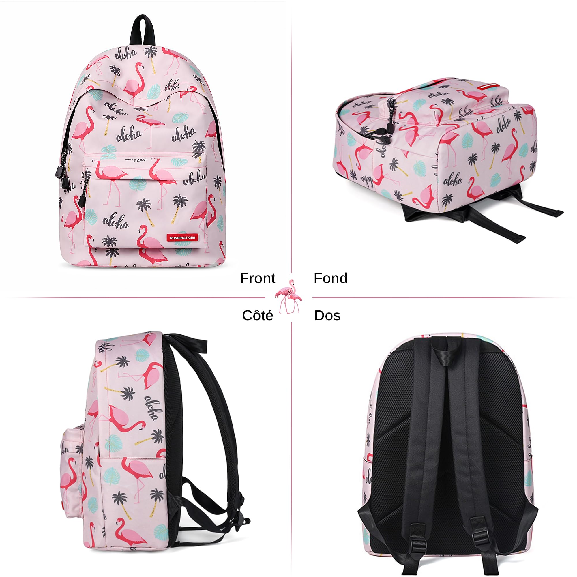 Sac a Dos Fille College Joli Cartable Ecole Primaire Scolaire pour Ado Enfant Sac à Dos pour Ordinateur Portable Flamant A