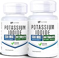 Vista 1 de HealthFare Tabletas de yoduro de potasio 130 mg 120 tabletas de disolución rápida (paquete de 2) Pastillas Ki Larga vida útil Sin OMG