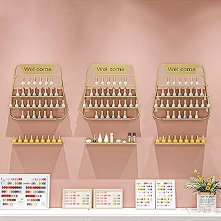 Vibeo Metal Wall-Mounted Nail Polish Storage Racks, 6pcs Nail Polish Essential Oil Shelf for Salons Retailers, Nail Supplies Display for The Wall (Color : Glod)