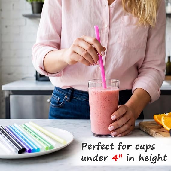 22 Pack Reusable Wide Smoothie Straws, 0.4 Plastic Straws for Milkshake | 7.87 Durable Reusable Straws Ideal for Smoothies, Boba & Tea, 11 Cute Colors + 2 Cleaning Brushes