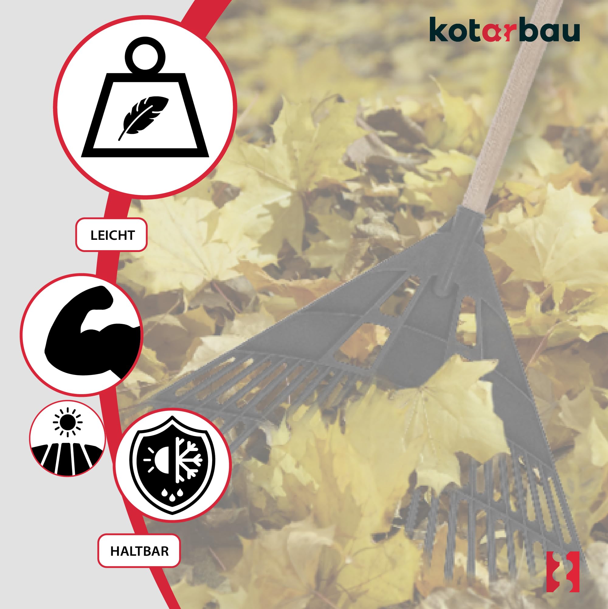 KOTARBAU® Rateau à Feuilles - Plastique - 61 cm - Noir - avec Manche - Râteau Jardin - Balai à Gazon - Ramasse Feuilles - Léger - Résistant - Entretien Jardin