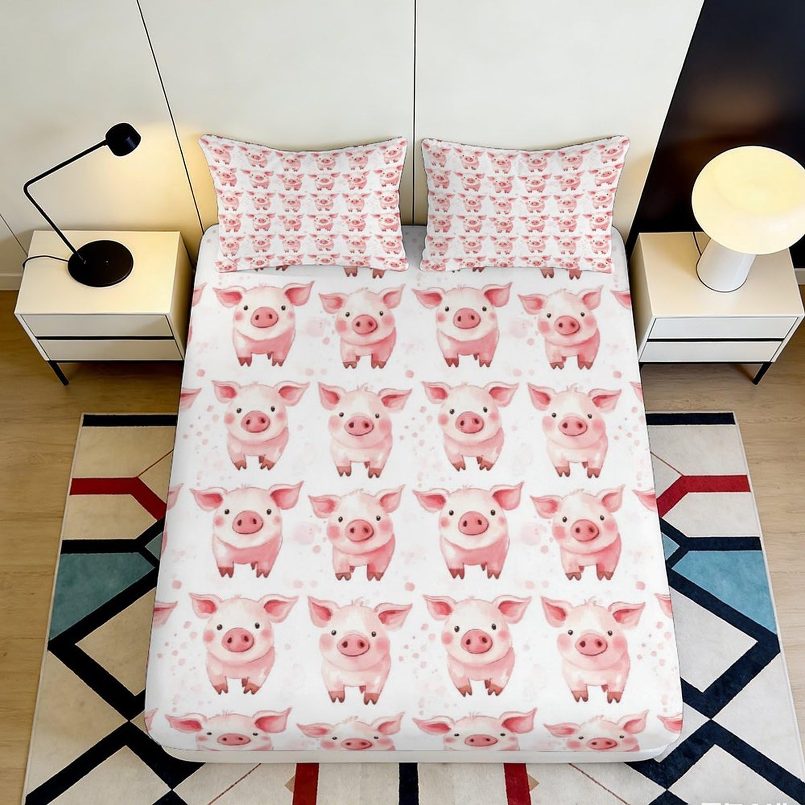 Pnayamiorkfel Style-6 3D Printed Cute Piggy Fitted Sheet Microfiber Pink Animal Cartoon Bed Sheet Non Slip Machine Washable For Bedroom Guest Room 90X200x25cm