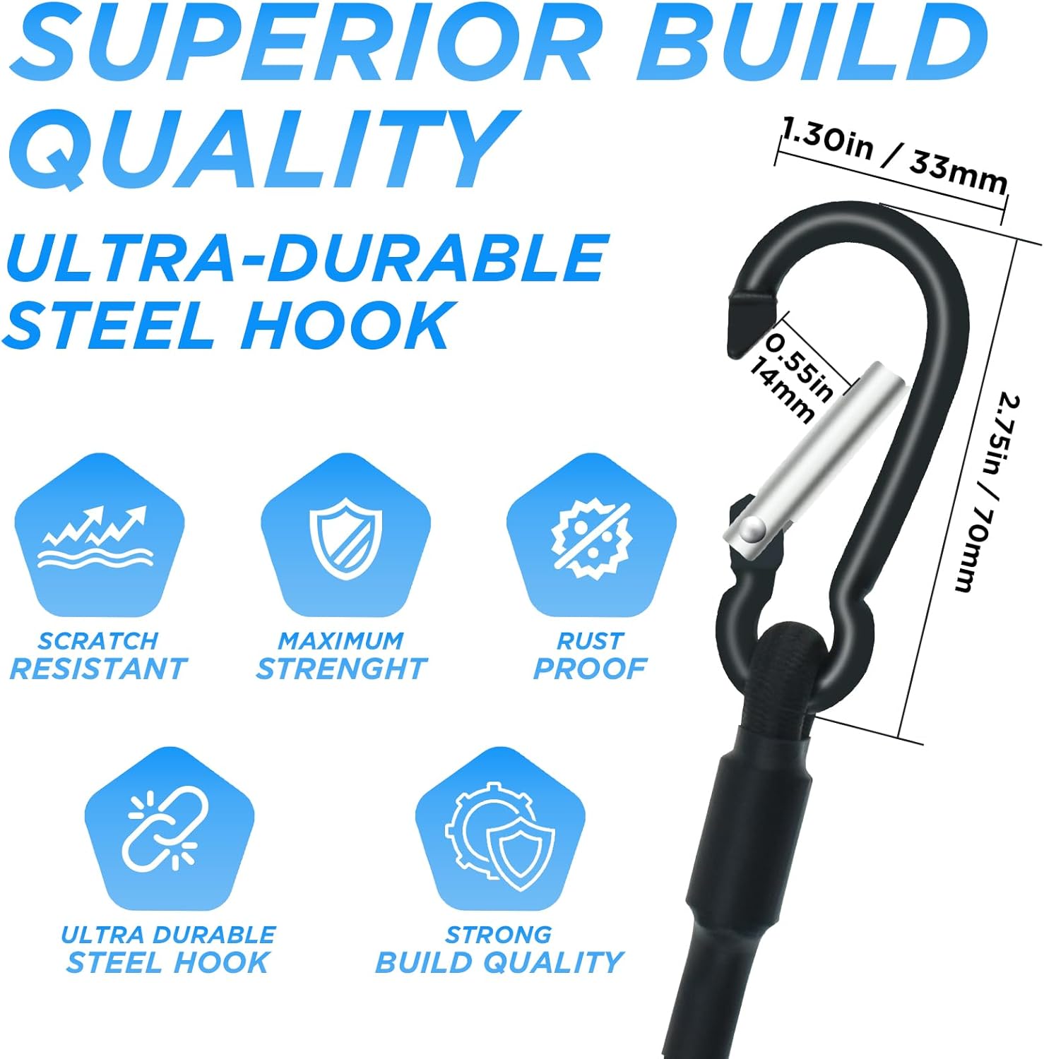 SDTC Tech 18 Inch Bungee Cord with Carabiner Hook | 4 Pack Superior Latex Heavy Duty Straps Strong Elastic Rope Locks onto Anchor Points of Luggage Rack/Cargo/Camping/RV/Hand Carts etc. - Image 4