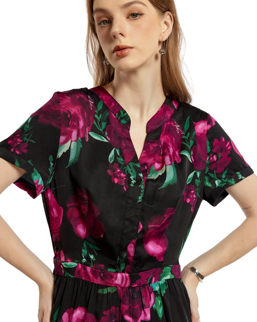 SIXDO G-Black Floral Silk Flared for Women, Graceful and Lightweight for Romantic Spring and Summer Days Dress - Image 4