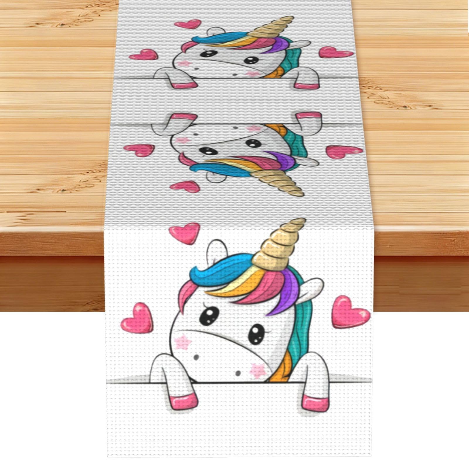 cute unicorns Linen Feel Table Runner Wedding Party Home Decoration