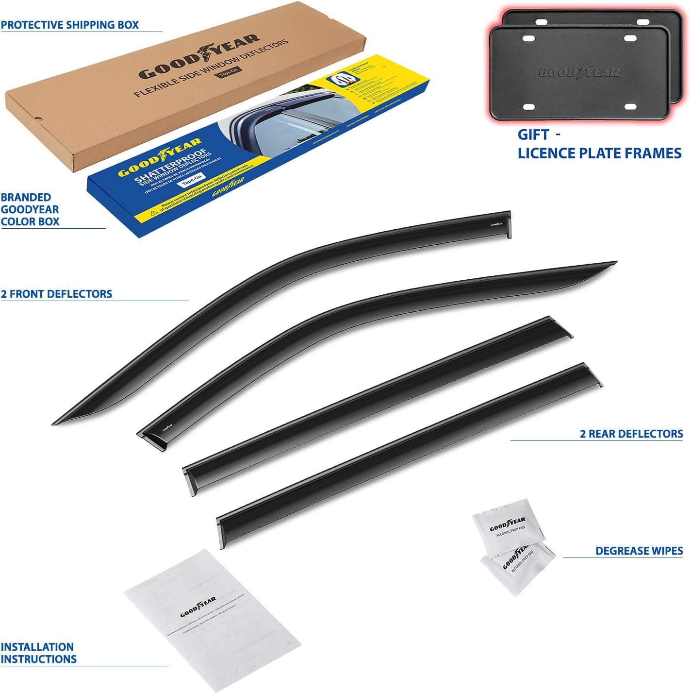 Goodyear Shatterproof Window Deflectors for Toyota Grand Highlander 2024-2026, Tape-on Rain Guards, Window Visors, Vent Deflector Visor, Car Accessories, 4 pcs. - GY008817