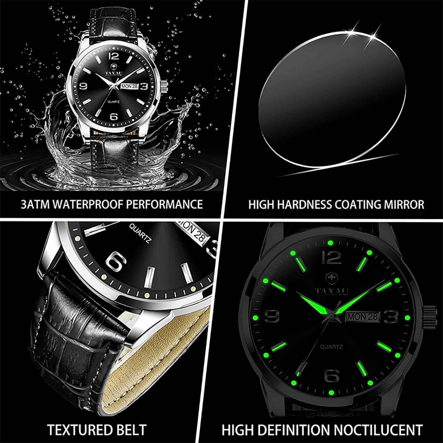 Men's Dress Watches Waterproof Analog Leather Watch with Day Date Large Arabic Numerals Fashion Casual Classic Man Wrist Watch Brown/Black Band Easy Read Relojes para Hombres - Image 3