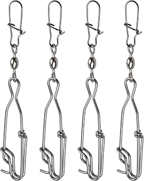 Longline Snap Clips with Crane Swive Duo-Lock Snaps,4/8 Packs Stainless Steel Fishing Snaps Tuna Clips Long Line Branch Hangers Snaps Fishing Accessories Tackle