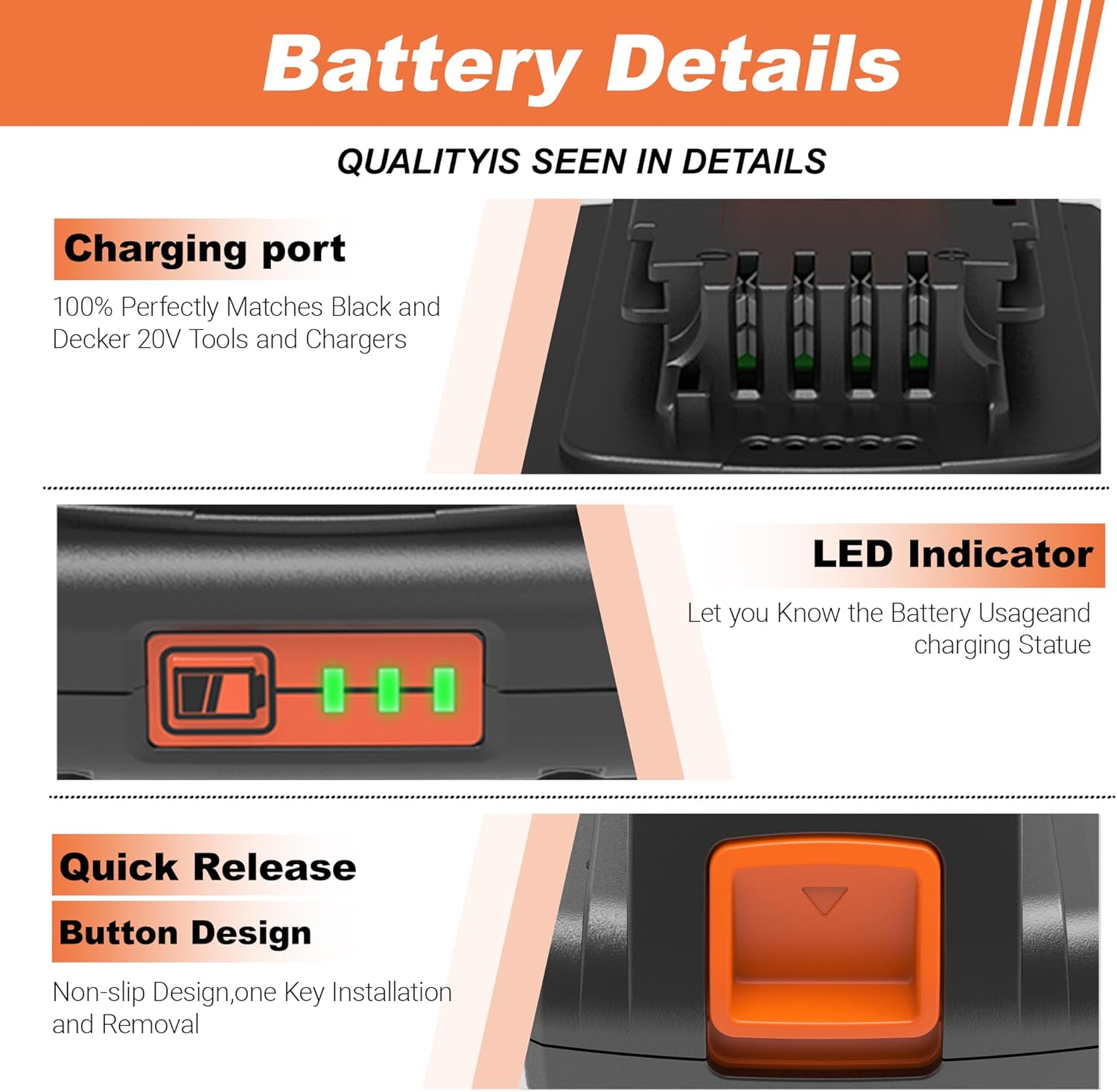 2 Packs 3000mAh 20v Batteries and Charger, Replacement for Black and Decker 20v Lithium Battery LB20, LBXR20, Compatible with Black and Decker Battery 20V Cordless Power Tools and Charger - Image 3