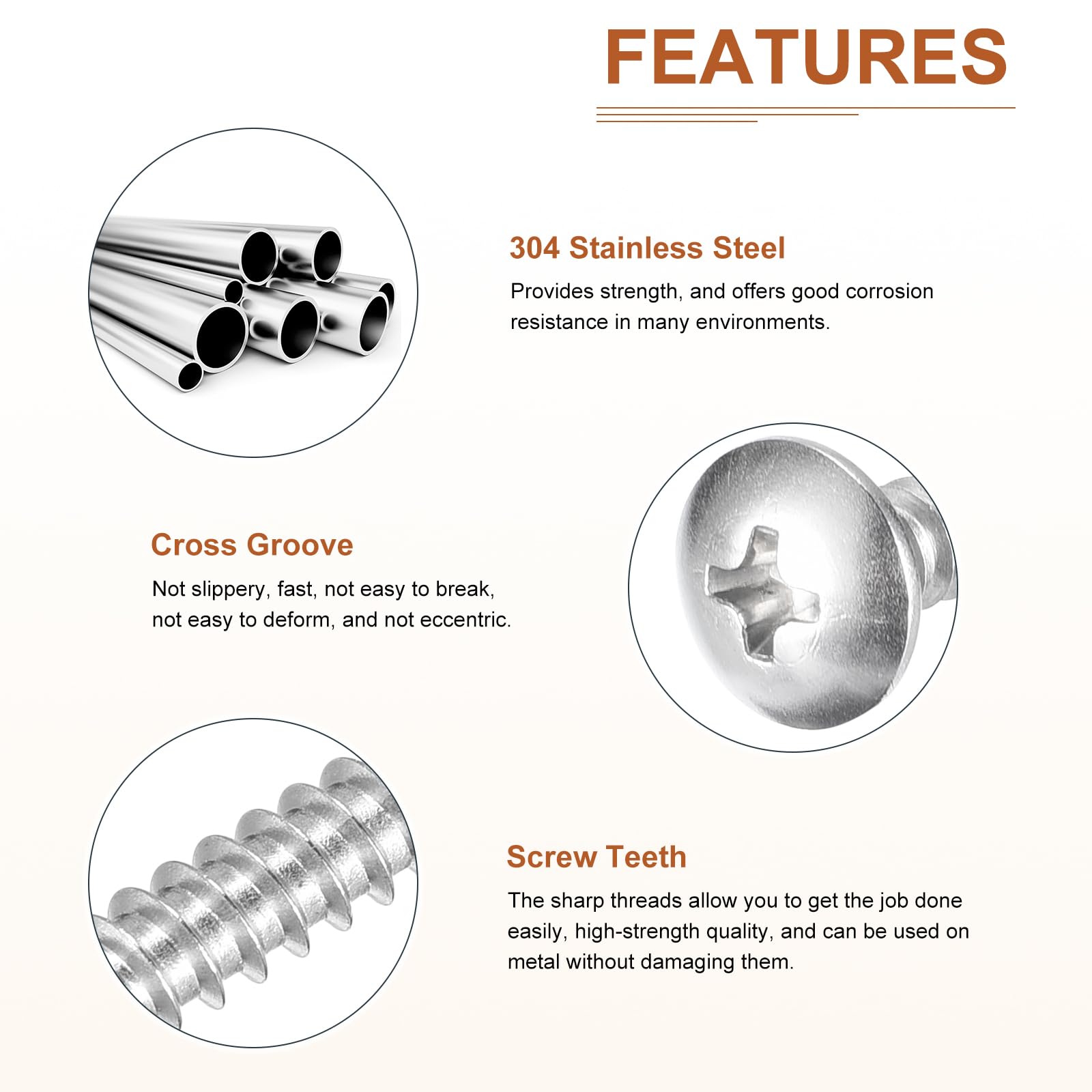DTGN #4x1/4 Sheet Metal Screws - 200 Pack - for Wood, Furniture - 304 Stainless Steel Phillips Truss Head Self Tapping Tip Wood Screws - Silver - Image 3