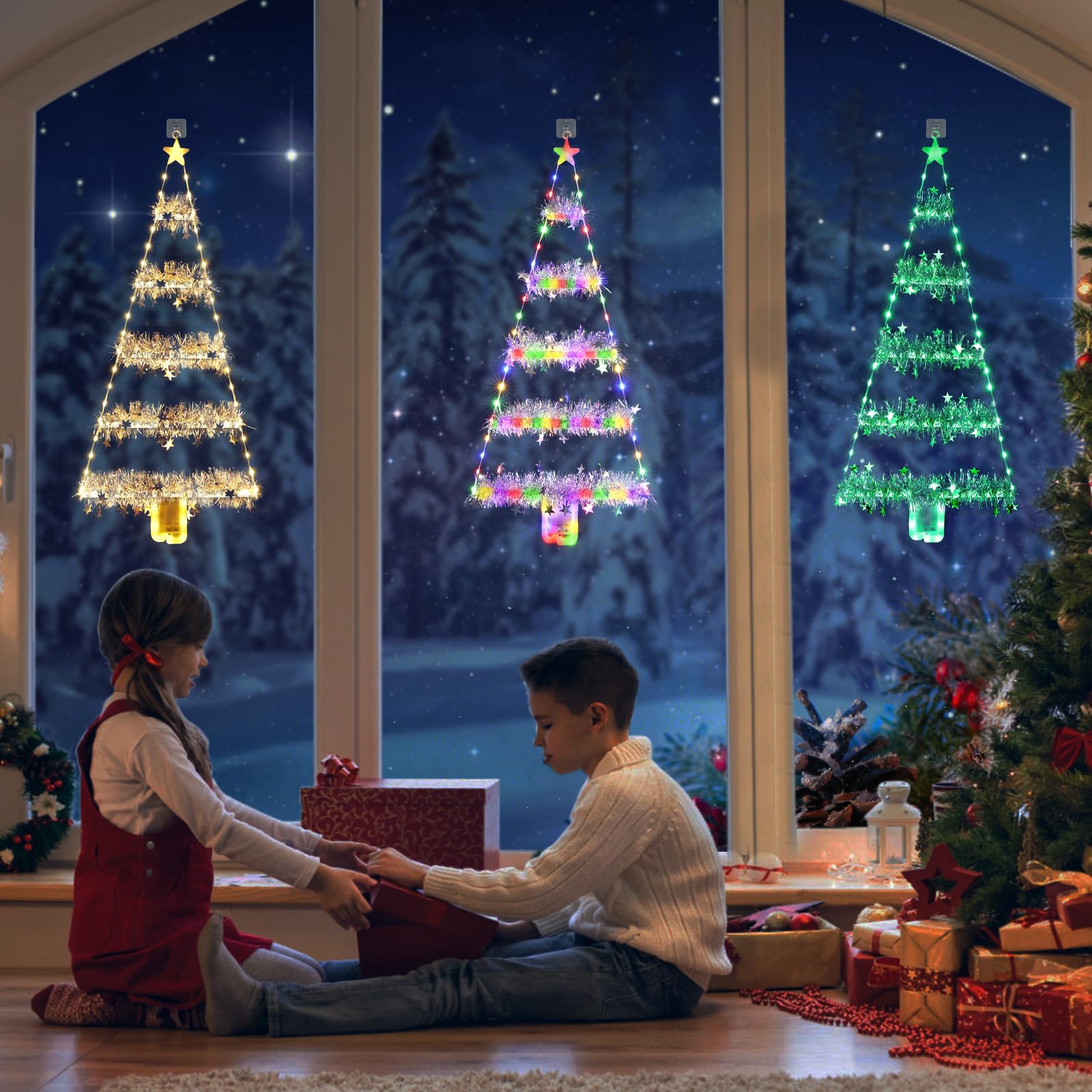 Geemoo Luci Decorazioni Natalizie con 81 cm LED Albero di Natale, Luci Natale a Batteria con, Orpelli, Timer, 8 Modalità, Luci Addobbi Natale Interno ed Esterno per Finestre, Porta, Regalo (Verde)