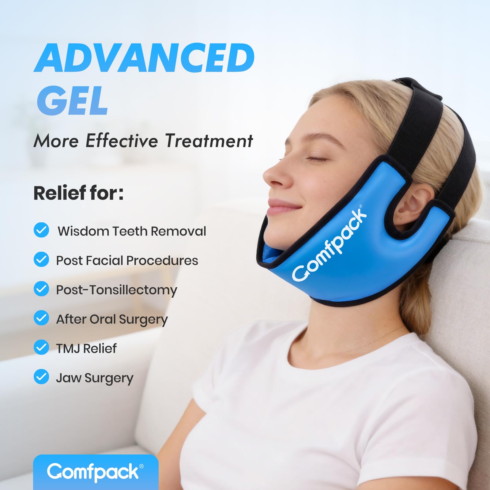 Comfpack Weisheitszähne Eisbeutel Kopfwickel mit Ear Hole Design, Soft Face Ice Pack Reusable Gel Hot Cold Therapy, Jaw Ice Pack für TMJ Pain Relief, Tonsillektomie, Oral Surgery, Face Swelling