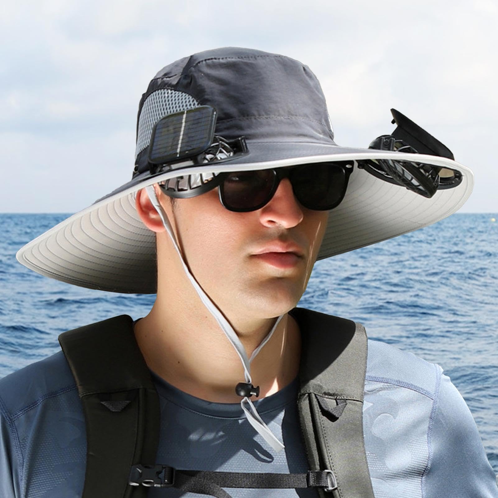 Cappello da Sole A Tesa Larga con Ventilatore Solare, Cappello da Ventilatore Solare per Uomo Donna, Cappello Sole Estivo per Ventilatore Solare, Cappellino Pesca con Ventola, Ricarica USB