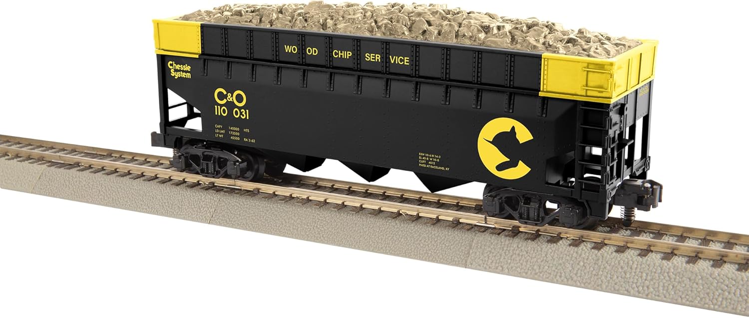 Lionel American Flyer Chessie Wood Chip 3 Bay #110031 S Gauge Model Train Hopper with Removable Load