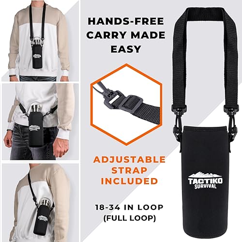 Miniatura 5 de Tactiko Survival Botella de agua de boca ancha de acero inoxidable, de una sola pared, apta para hervir, a prueba de fugas, sin BPA, con funda de
